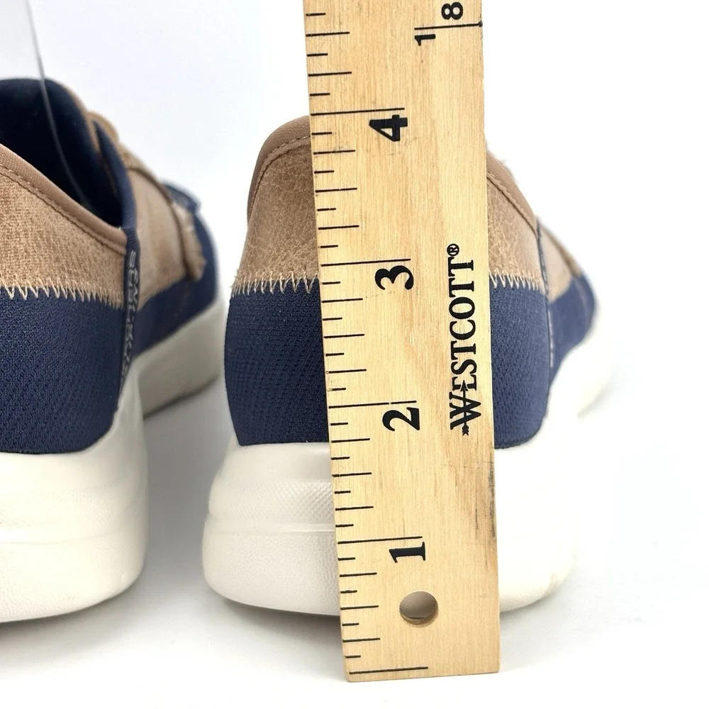 Skechers Slip-Ins Boat Shoes Navy Tan Canvas Women's 7 Air Cooled Memory